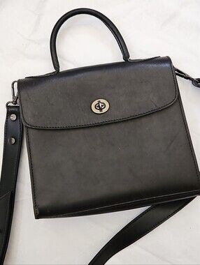 TWEEDS Brand Vintage 1980s RARE Black Leather Top Handle Crossbody Bag